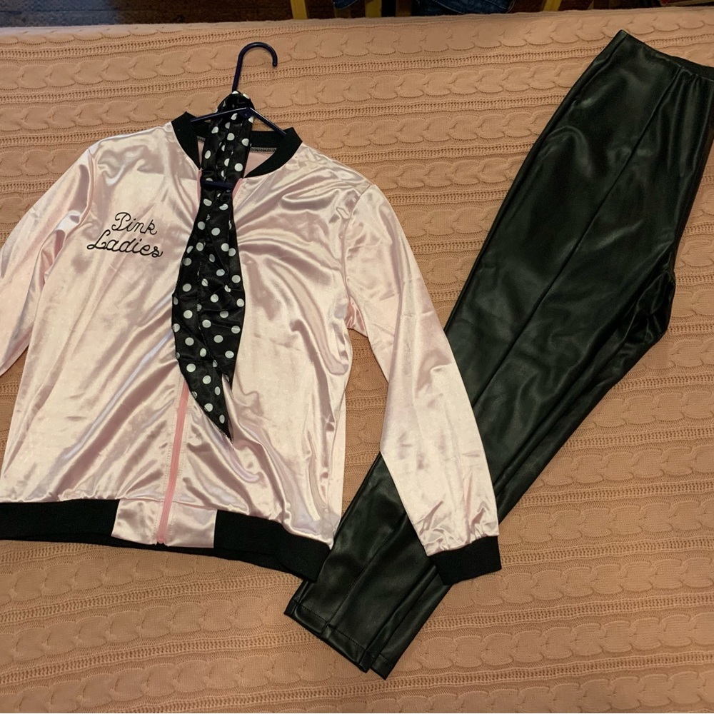 🍁 Grease PINK LADIES Satin Jacket COSTUME Outfit Cavalini PANTS size M / L